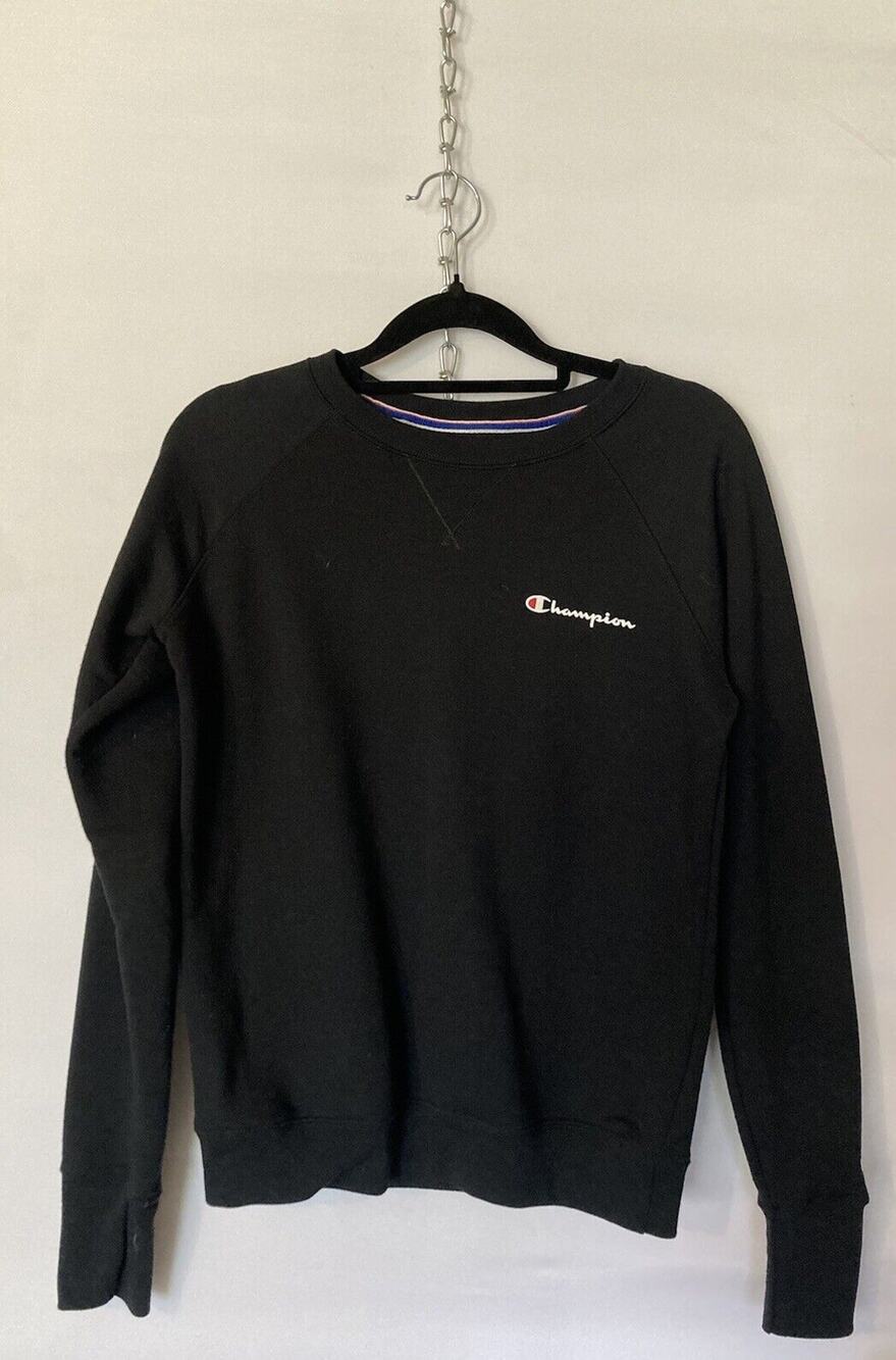 NWOT Champion Black XS Power lend Fleece Crew Script Logo Sweatshirt Women